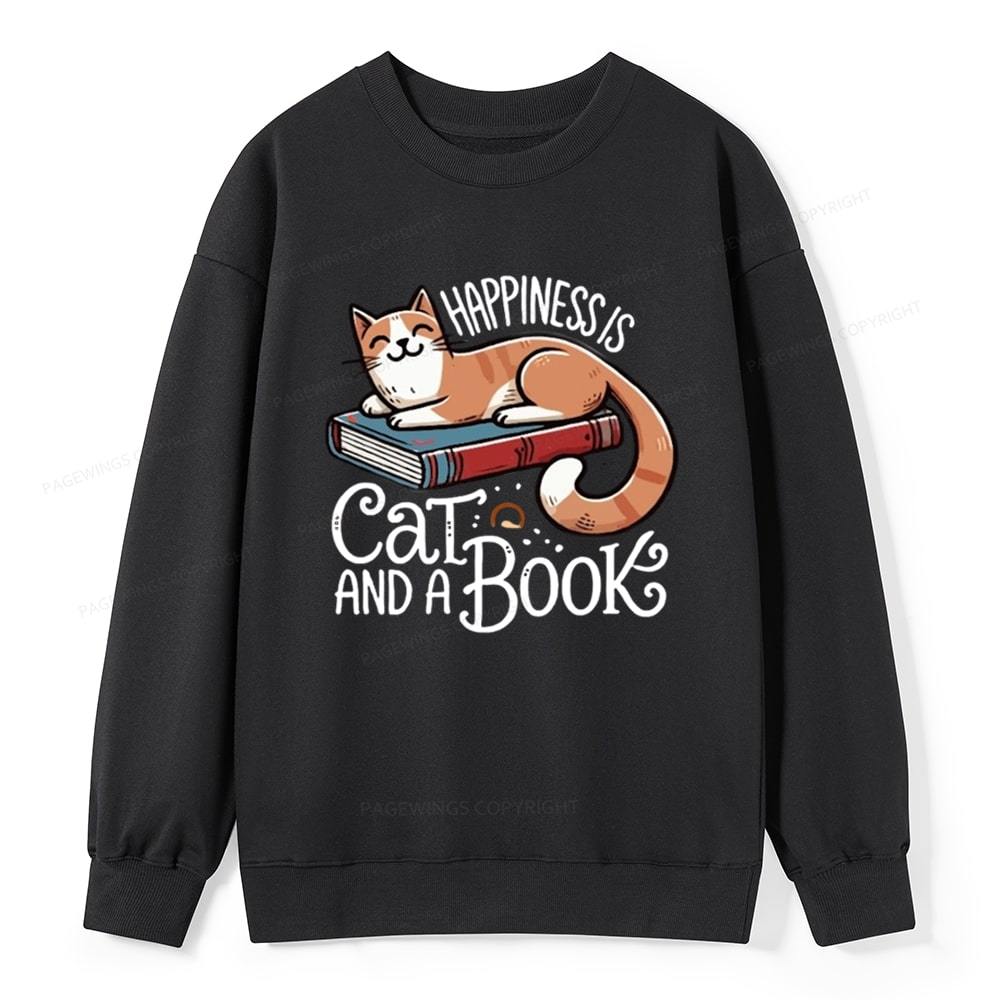 Pagewings Happiness Is A Cat And A Book Unisex Classic Sweatshirt