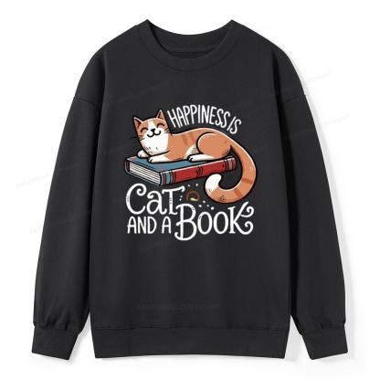 Pagewings Happiness Is A Cat And A Book Unisex Classic Sweatshirt