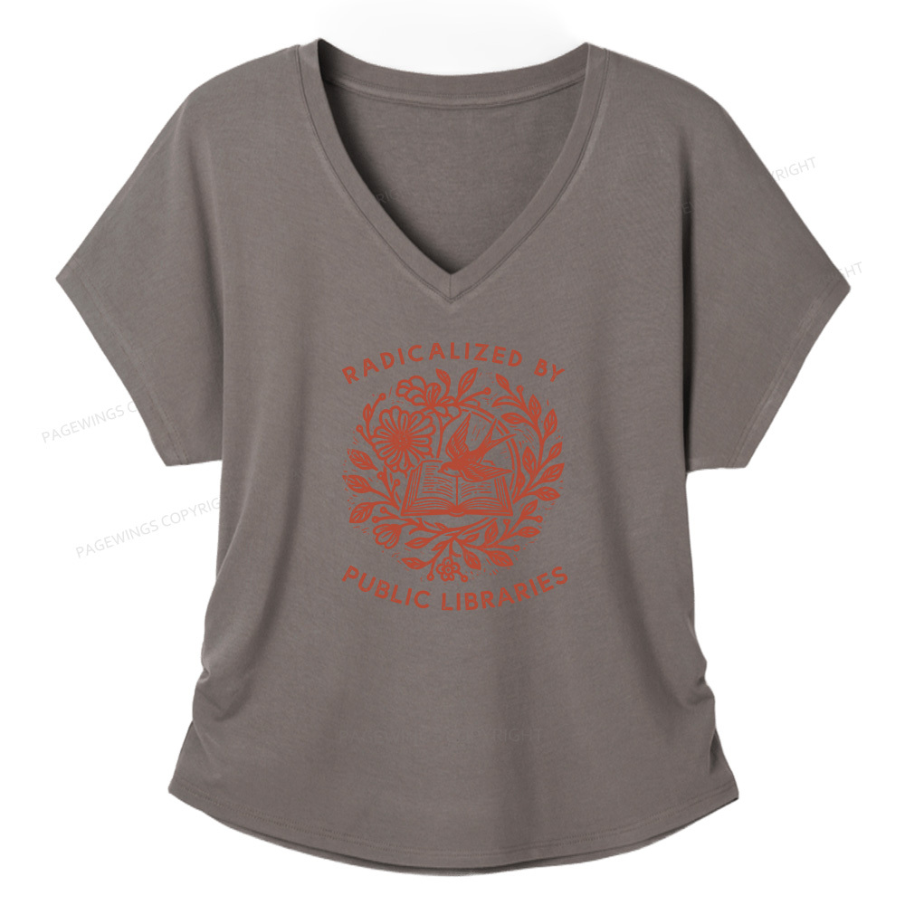 Pagewings Radicalized By Public Libraries Soft Women's Modal V-neck T-shirt  