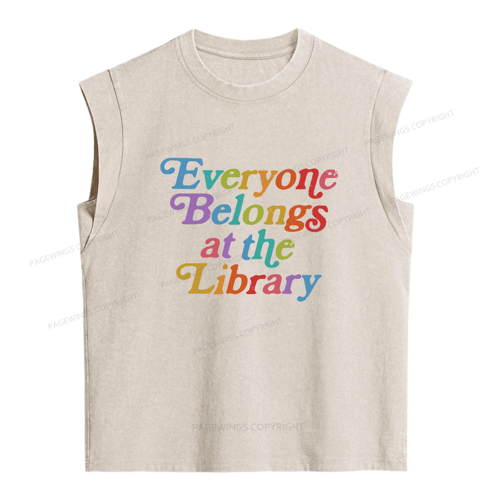 Pagewings Everyone belongs at the library Women's Washed Tank Top