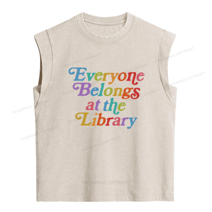 Pagewings Everyone belongs at the library Women's Washed Tank Top