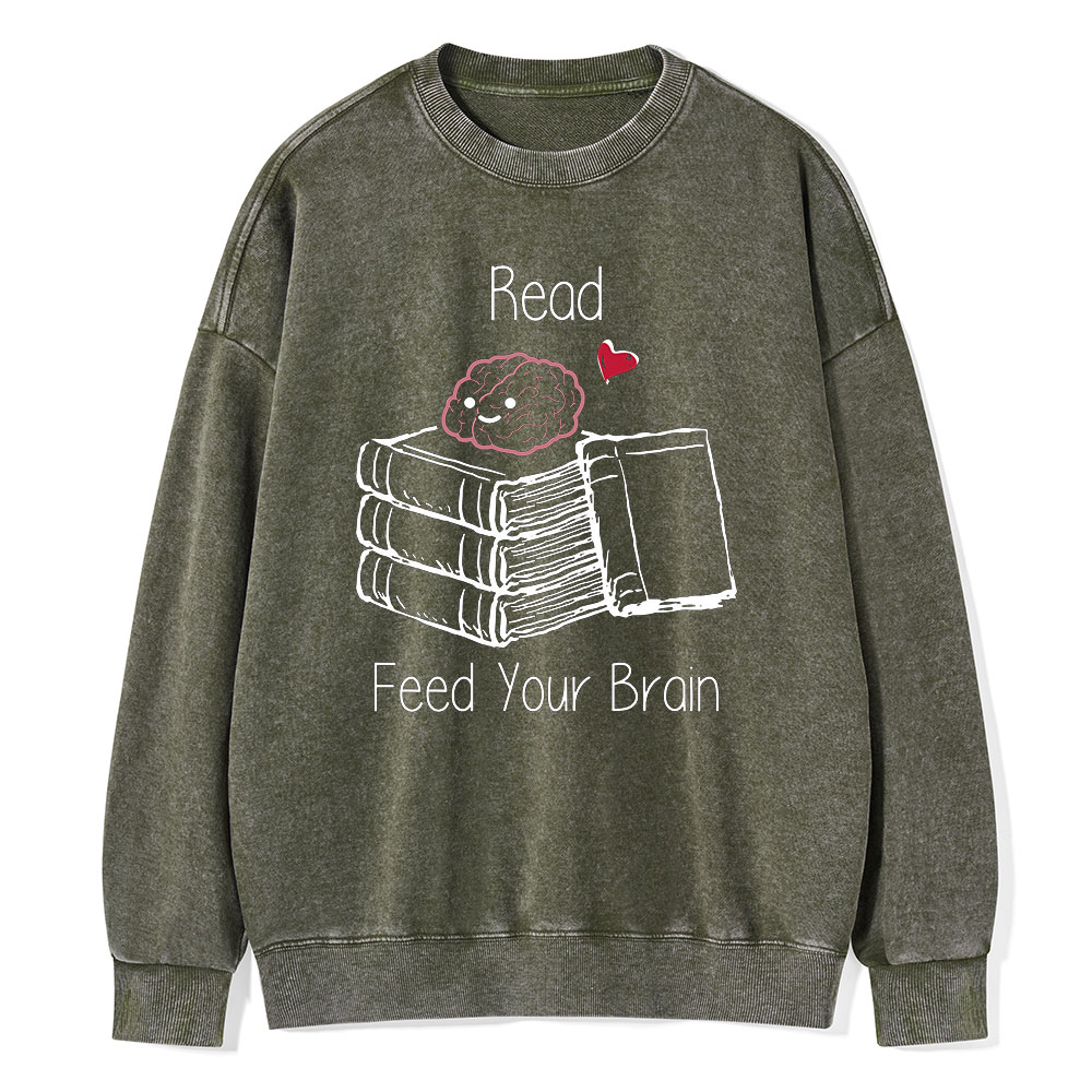 Pagewings Read Feed Your Brain Unisex Washed Sweatshirt