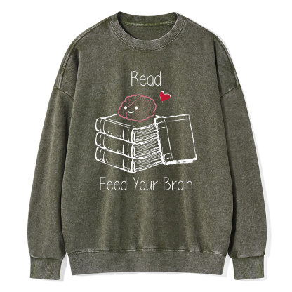 Pagewings Read Feed Your Brain Unisex Washed Sweatshirt