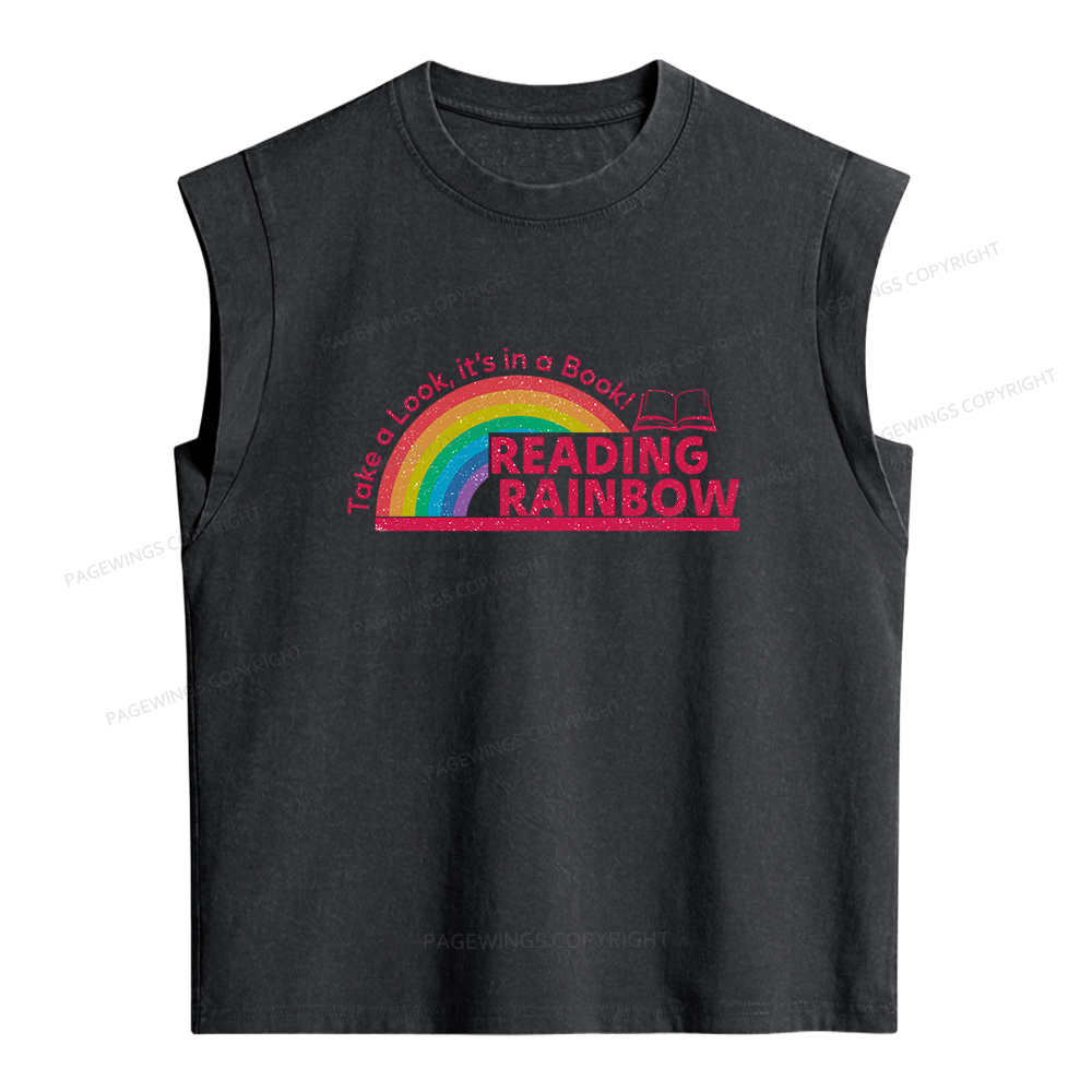 Pagewings Reading With Rainbow Women's Washed Tank Top