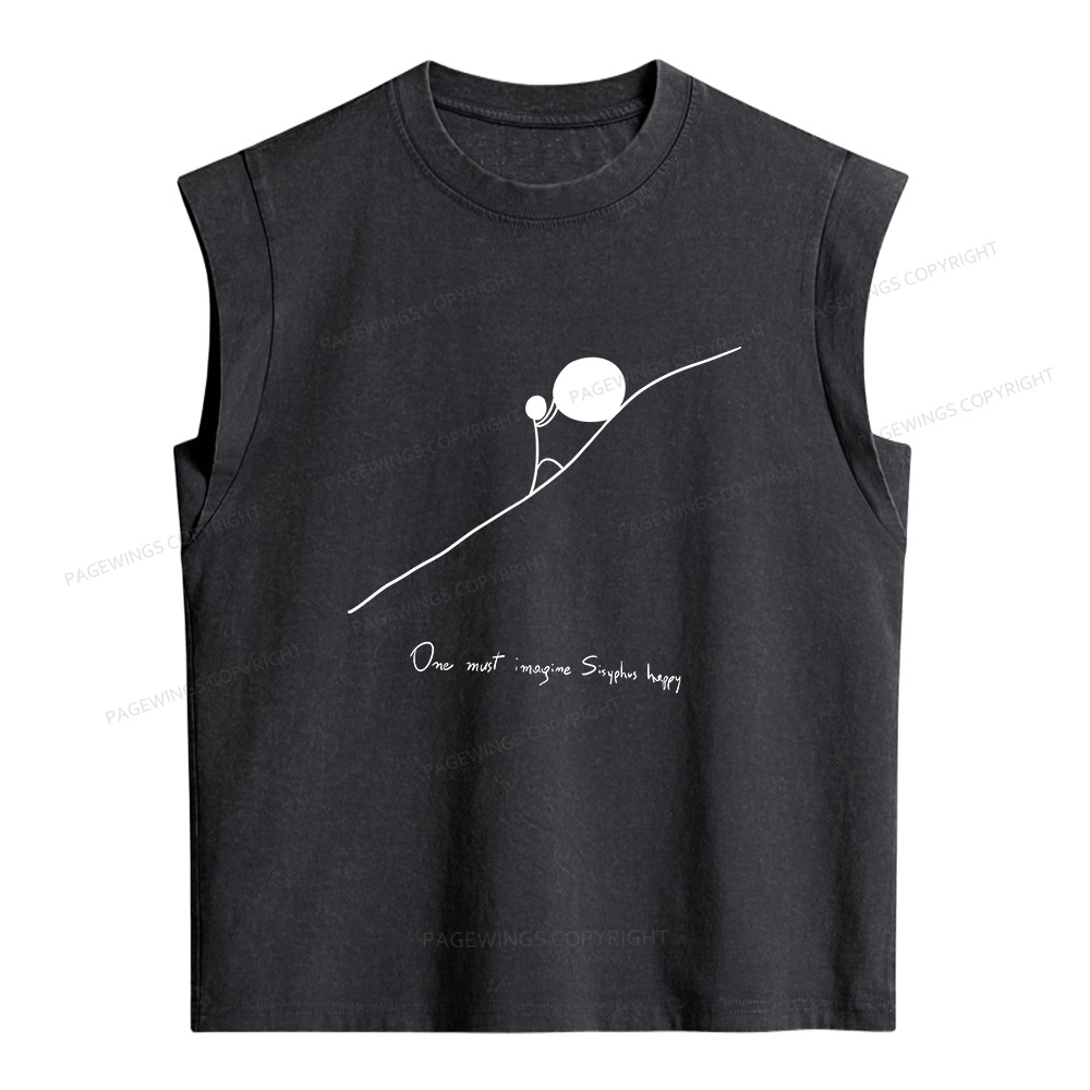 Pagewings One Must Imagine Sisyphus Happy Women's Washed Tank Top