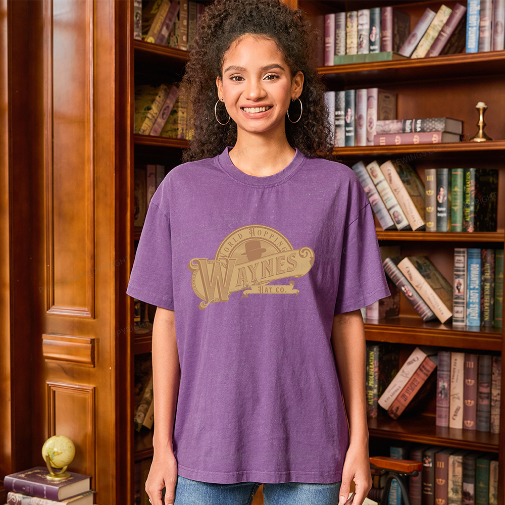 Pagewings World Hopping Waynes Hat Co Unisex Washed T-shirt
