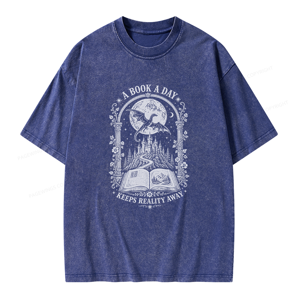 Pagewings A Book A Day Keeps Reality Away Unisex Washed T-shirt