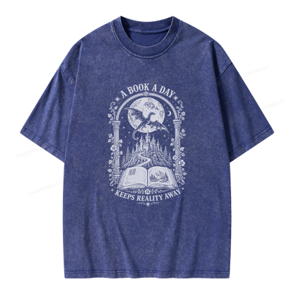 Pagewings A Book A Day Keeps Reality Away Unisex Washed T-shirt