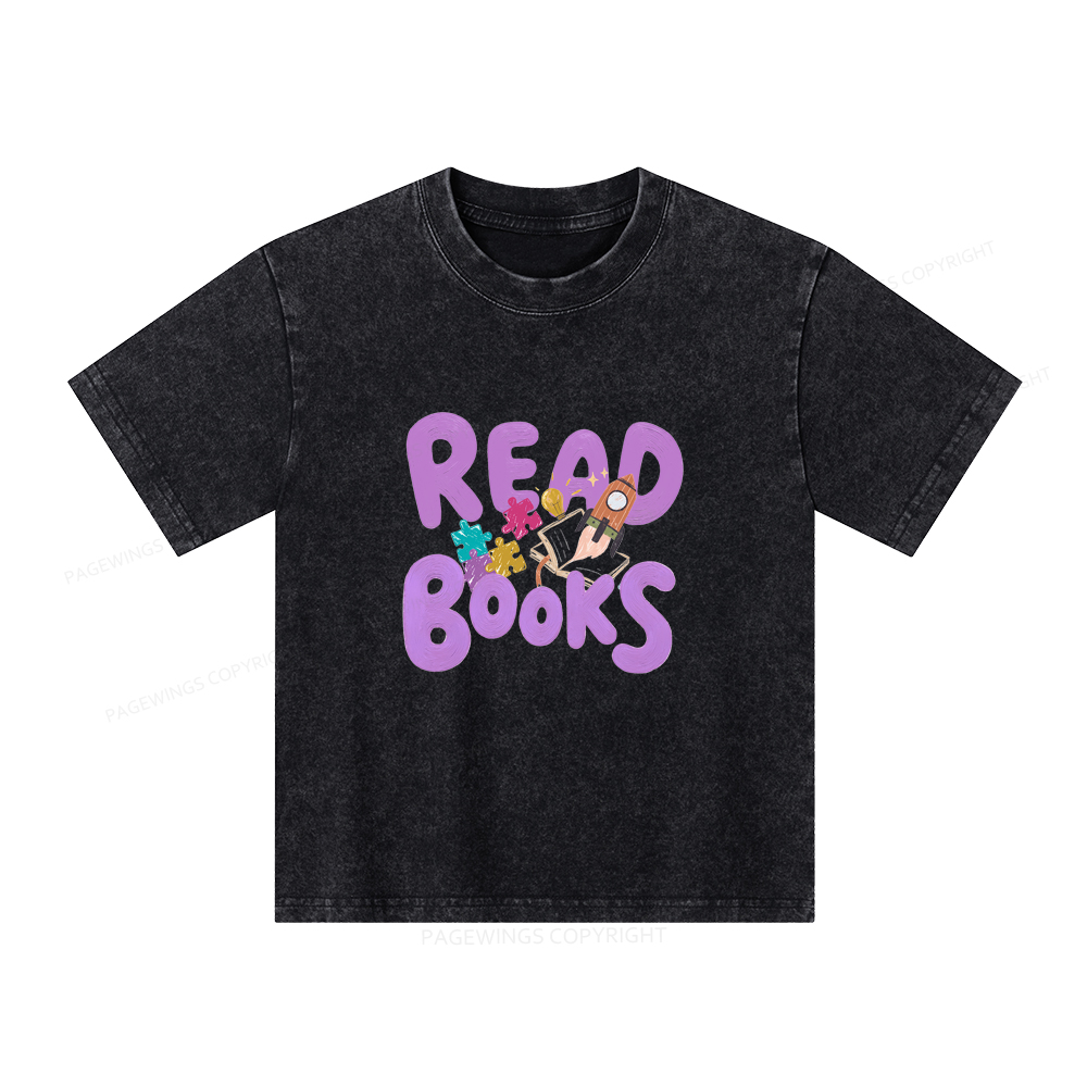 Pagewings Read Books Unisex Kids Washed T-shirt