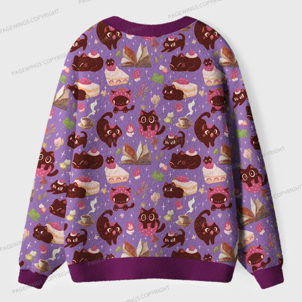 Pagewings Just a Cat Who Loves Reading Unisex Ugly Cardigan Sweaters