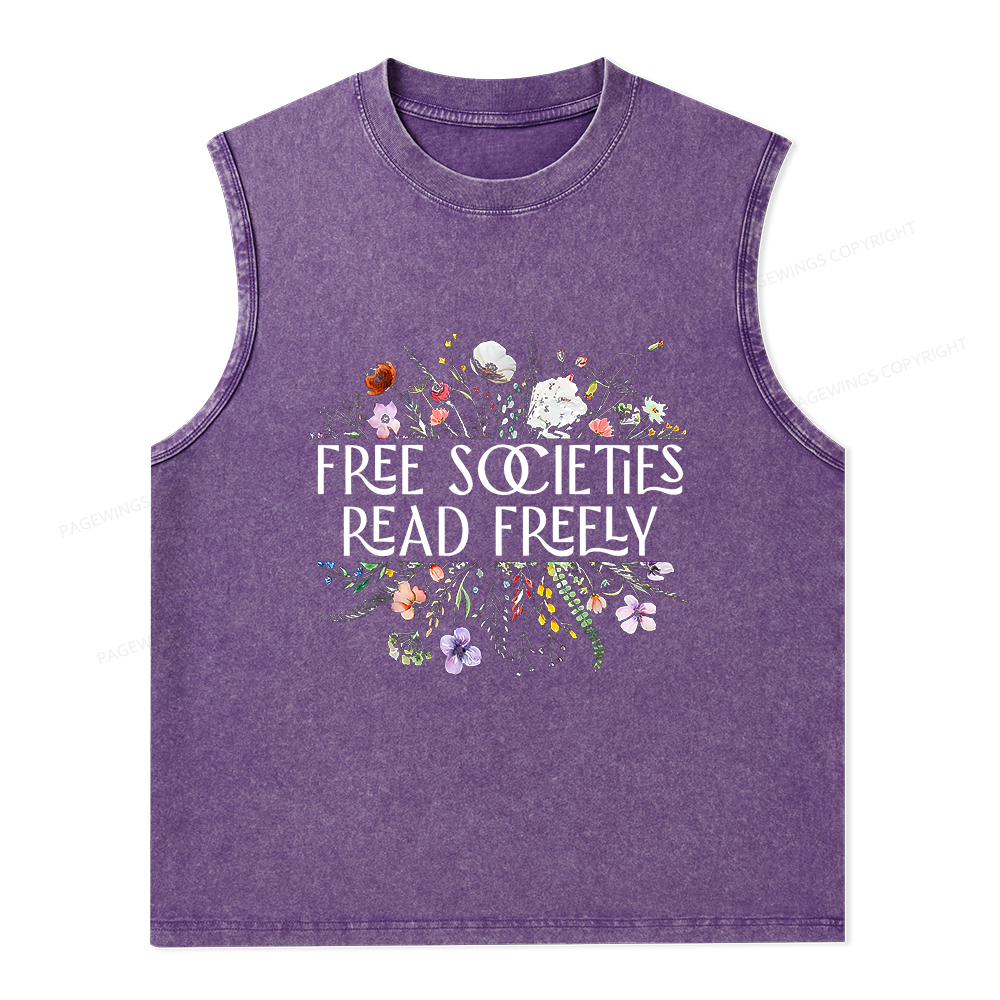 Pagewings Free Societies Read Freely Unisex Washed Tank Top