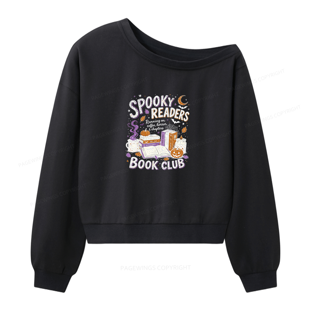 Pagewings Spooky Readers Book Club Women Off Shoulder Sweatshirt