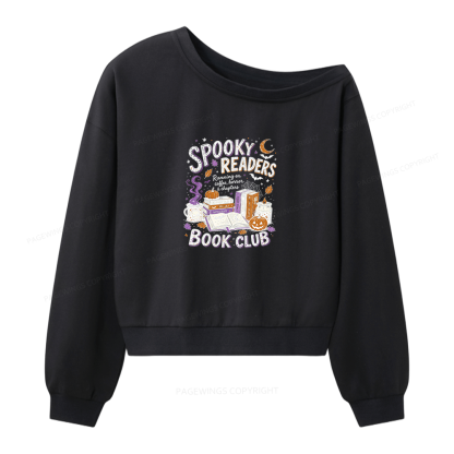 Pagewings Spooky Readers Book Club Women Off Shoulder Sweatshirt