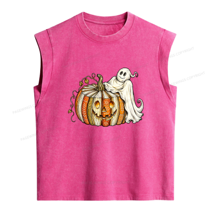 Pagewings Book Pumpkin Ghost Women's Washed Tank Top