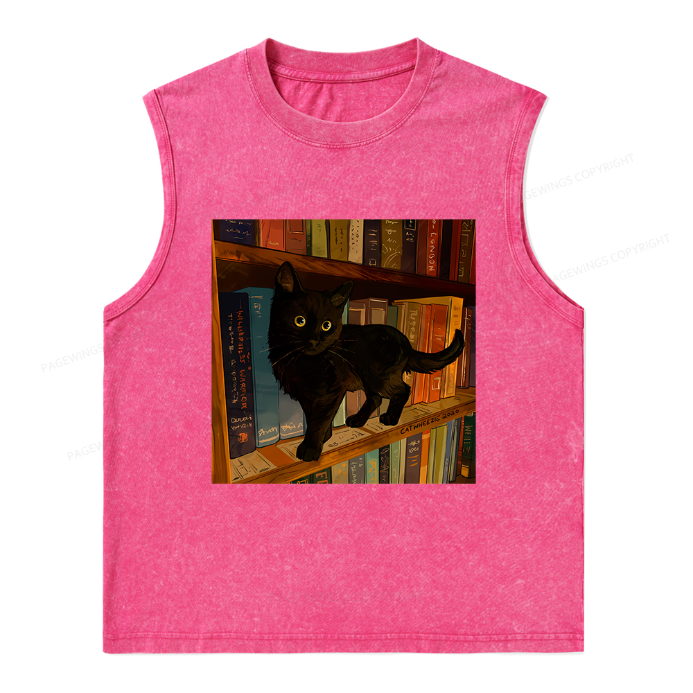 Pagewings Little Library Cat Unisex Washed Tank Top