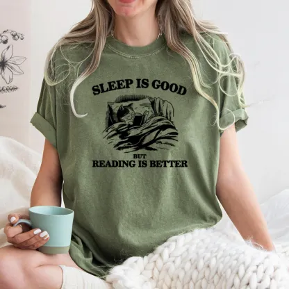 Pagewings Sleep Is Good But Reading Is Better Unisex Washed T-shirt