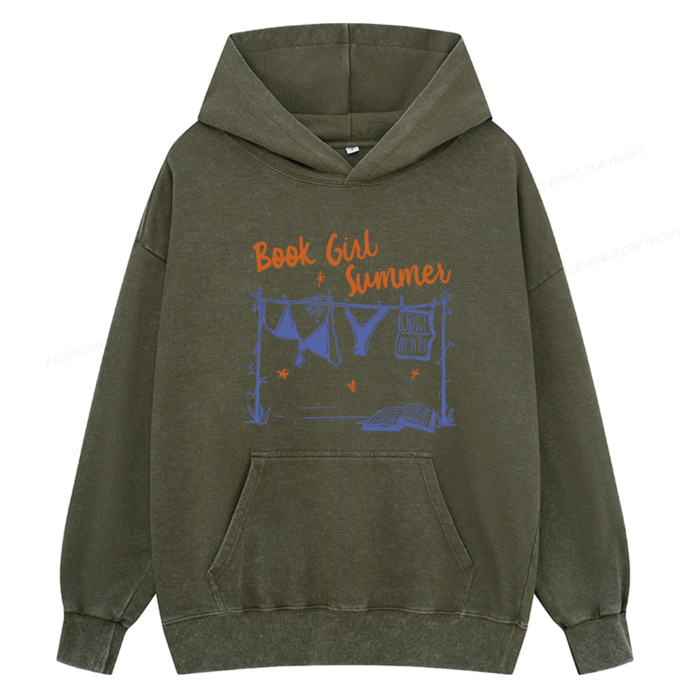 Pagewings Book Girl Summer Bookish Unisex Washed Hoodie