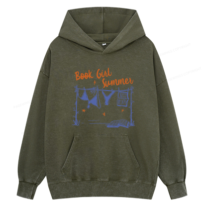 Pagewings Book Girl Summer Bookish Unisex Washed Hoodie