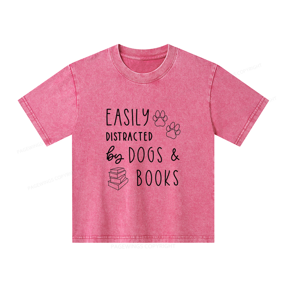 Pagewings Dogs And Books Unisex Kids Washed T-shirt