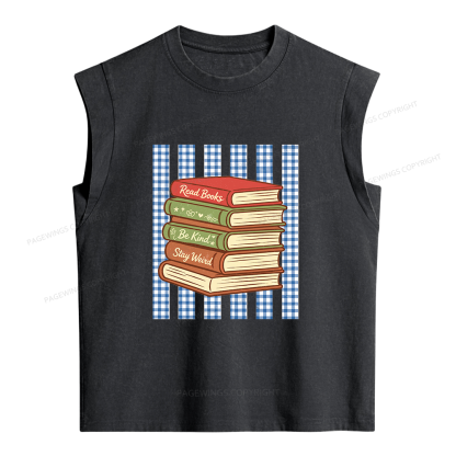 Pagewings Read Books Be Kind Stay Weird  Women's Washed Tank Top