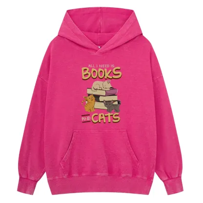 Pagewings All I Need Is Books And Cats Unisex Washed Hoodie