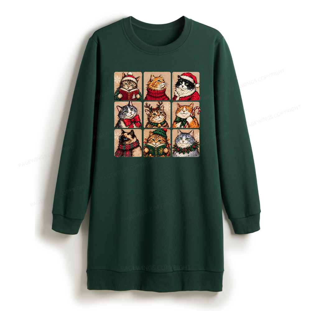 Pagewings Christmas Cats Sweatshirt Dress