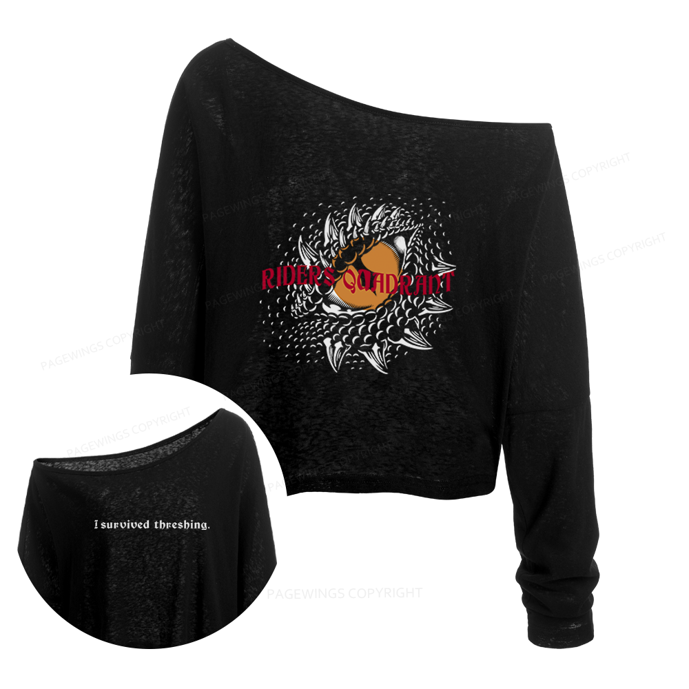 Pagewings Dragon Riders Slouchy Long Sleeve Off Shoulder T-shirt