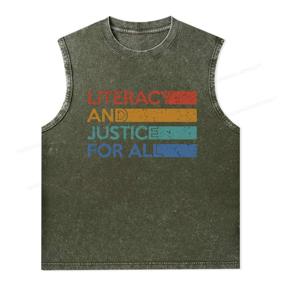Pagewings Literacy and Justice For All Unisex Washed Tank Top
