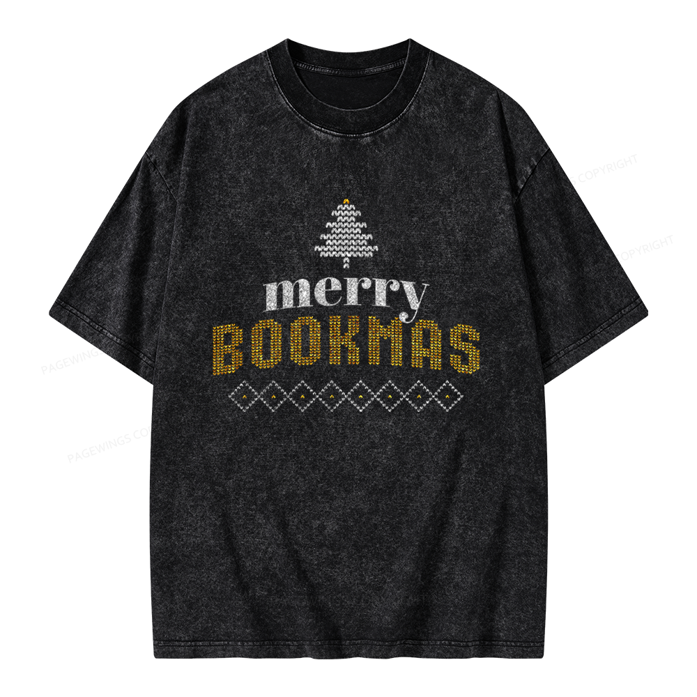 Pagewings Merry Bookmas Unisex Washed T-shirt