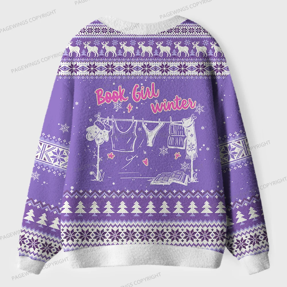 Pagewings Book Girl Winter Unisex Ugly Cardigan Sweaters