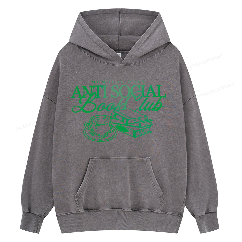 Pagewings Anti Social Book Club Unisex Washed Hoodie
