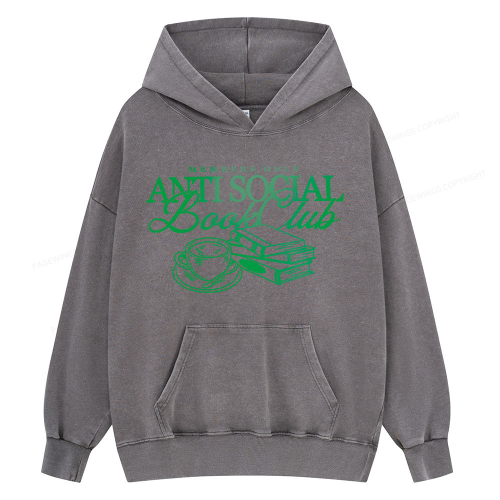 Pagewings Anti Social Book Club Unisex Washed Hoodie