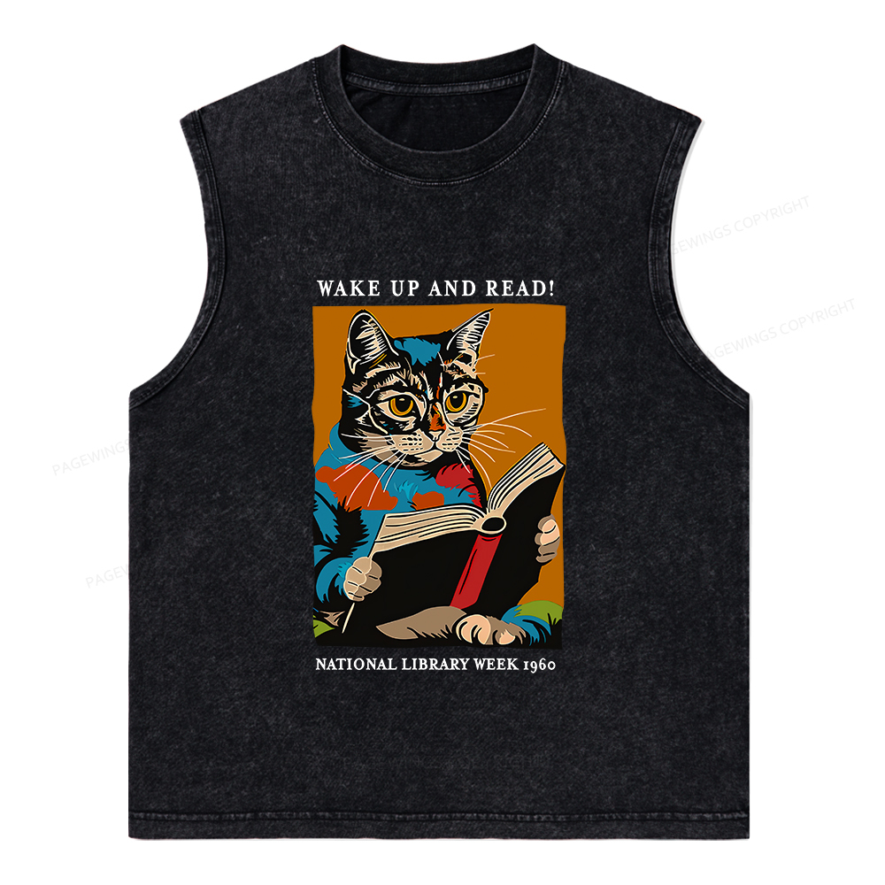 Pagewings Cat Reading Poster Unisex Washed Tank Top
