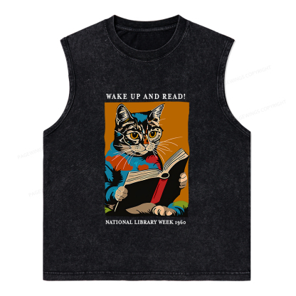 Pagewings Cat Reading Poster Unisex Washed Tank Top