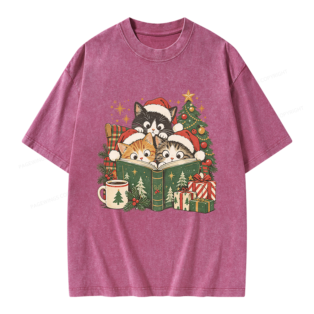 Pagewings Cat Lover Christmas Unisex Washed T-shirt