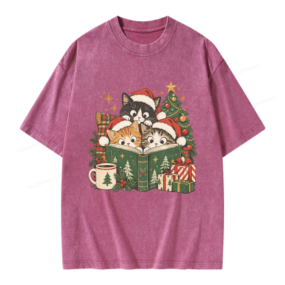 Pagewings Cat Lover Christmas Unisex Washed T-shirt