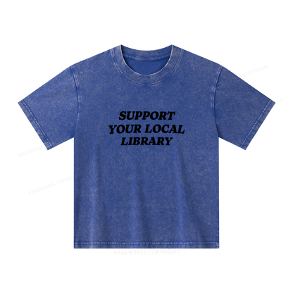 Pagewings Support Your Local Library Unisex Kids Washed T-shirt