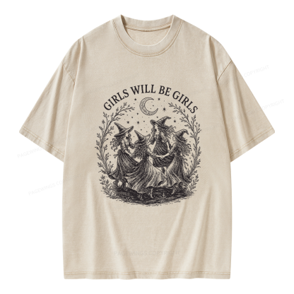 Pagewings Girls Will Be Girls Unisex Washed T-shirt