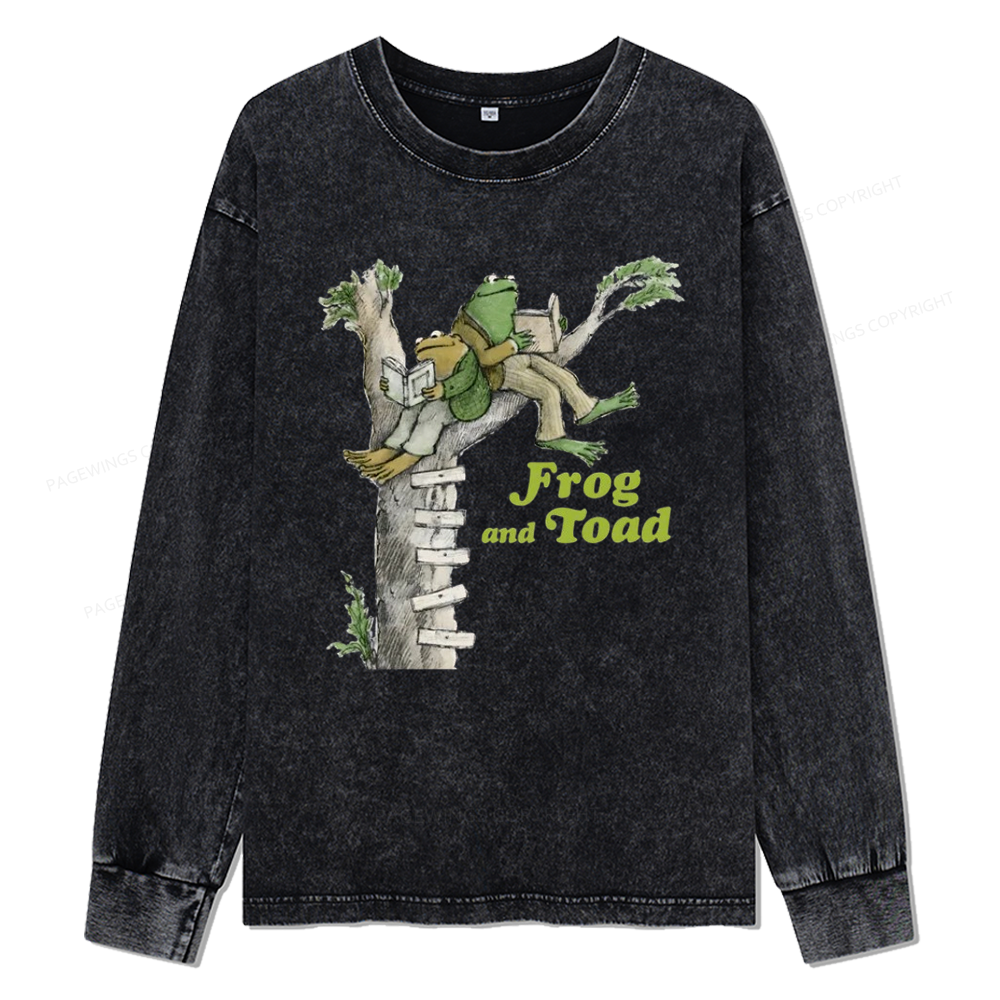 Pagewings The Growing Frog Unisex Washed Long Sleeve T-shirt