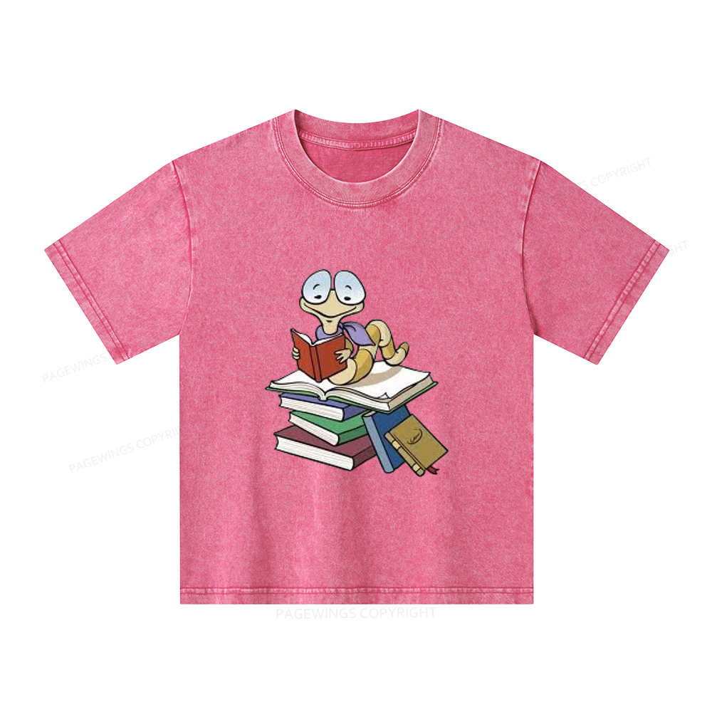 Pagewings Reading Snail and Book Unisex Kids Washed T-shirt