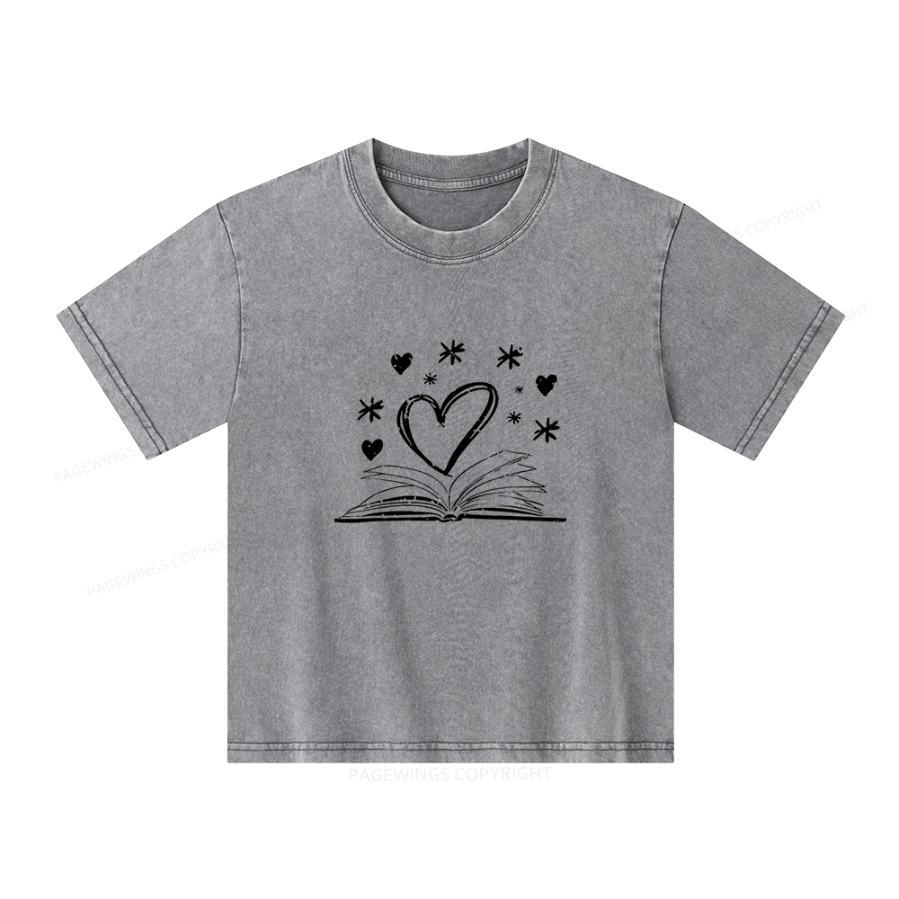 Pagewings Bookworm Librarian Valentines Day Book Unisex Kids Washed T-shirt