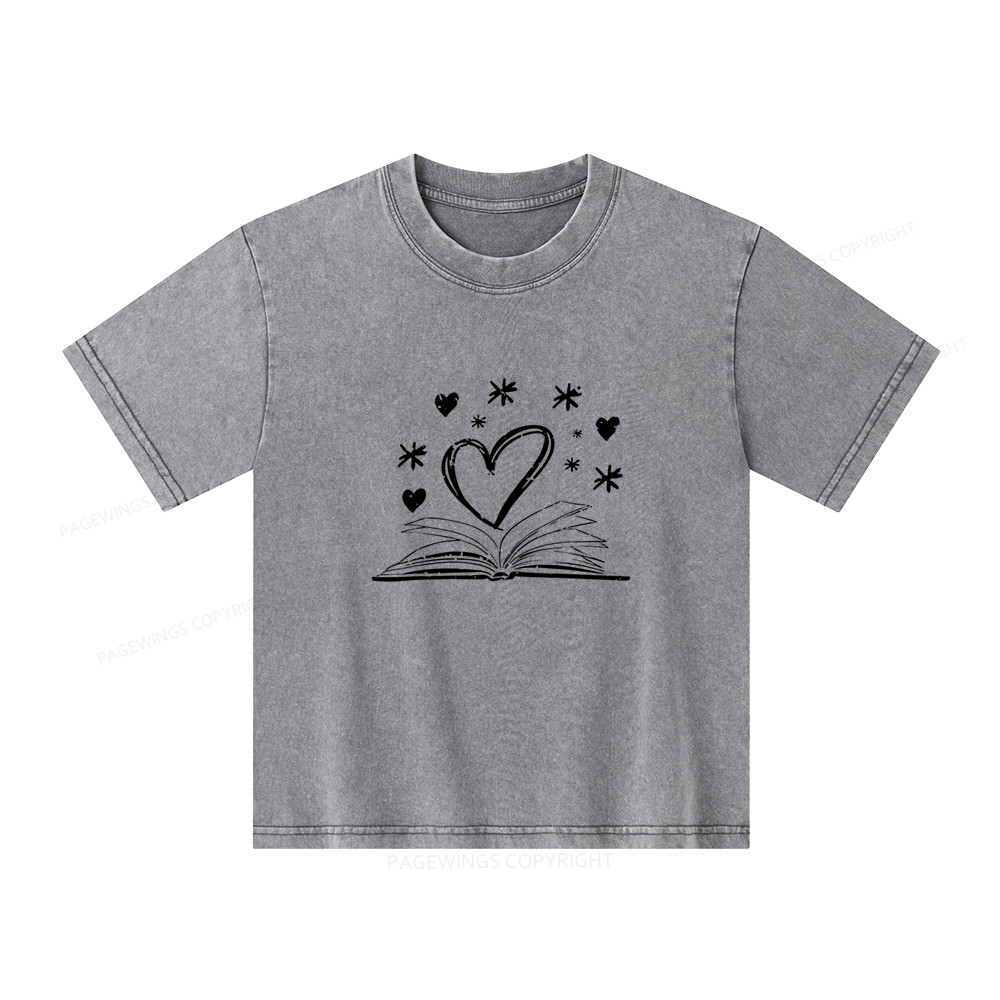 Pagewings Bookworm Librarian Valentines Day Book Unisex Kids Washed T-shirt