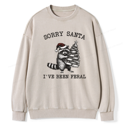 Pagewings Sorry Santa I've Been Feral Unisex Washed Sweatshirt