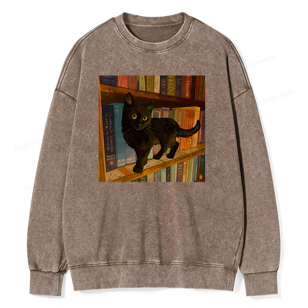 Pagewings Little Library Cat Unisex Washed Sweatshirt