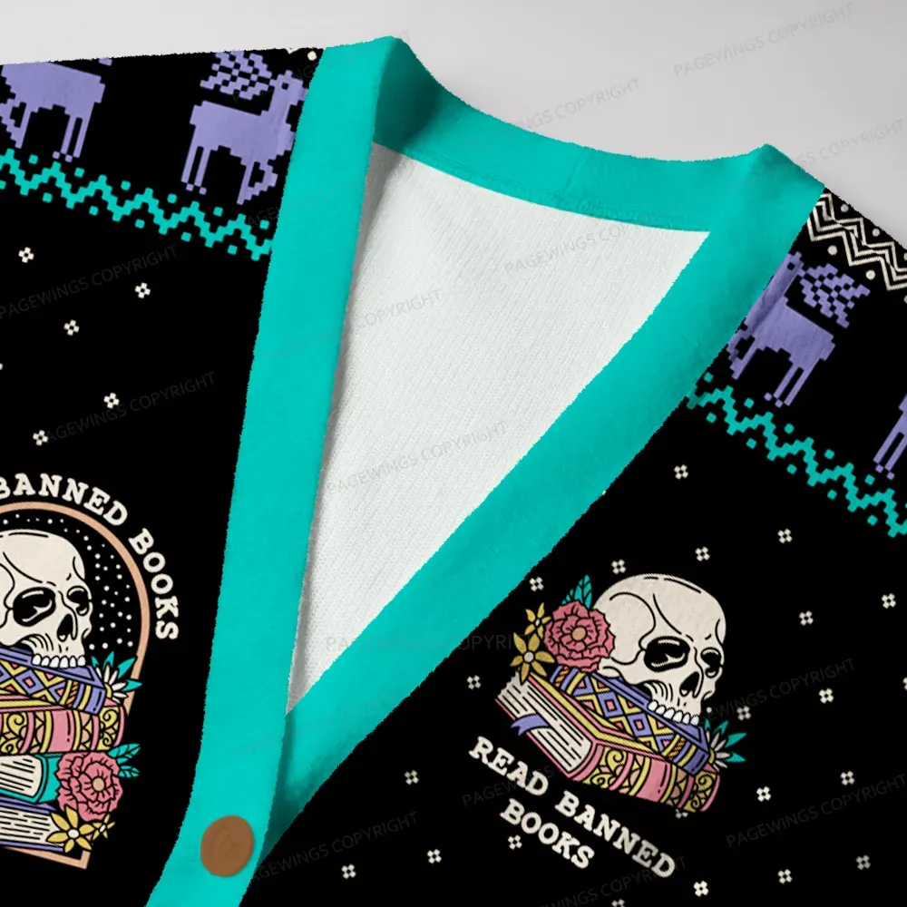 Pagewings Read Banned Books Unisex Ugly Cardigan Sweaters