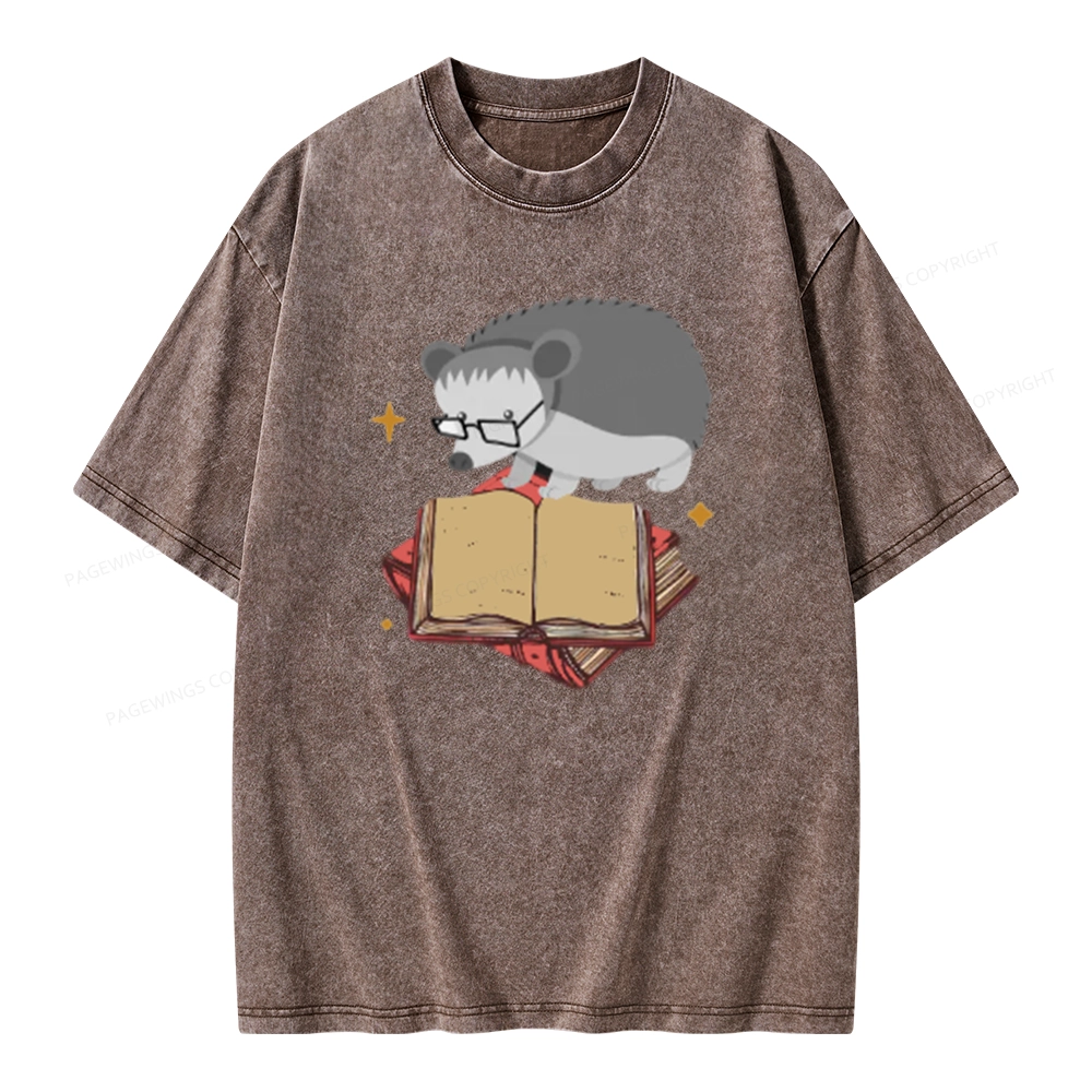 Pagewing Fun Hedgehog Is Reading Unisex Washed T-shirt