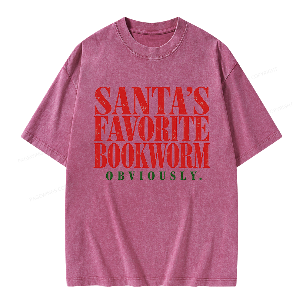 Pagewings Santa's Favorite Bookworm Unisex Washed T-shirt