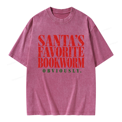 Pagewings Santa's Favorite Bookworm Unisex Washed T-shirt