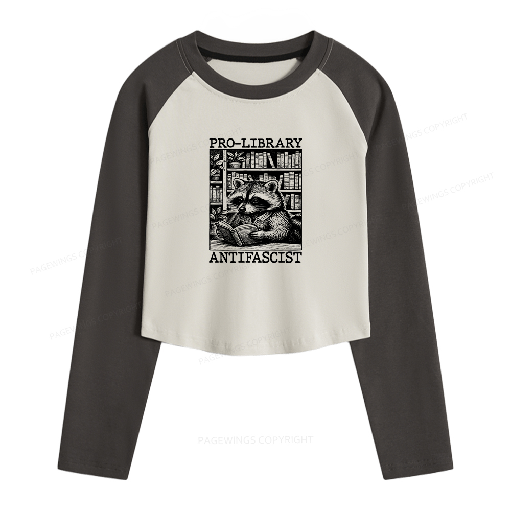 Pagewings Pro Library Antifascist Women Long Sleeve Crop Raglan T-shirt