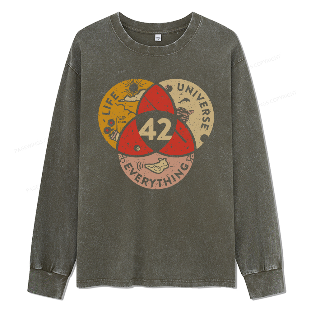 Pagewings 42 The Answer To Life The Universe And Everything Unisex Washed Long Sleeve T-shirt